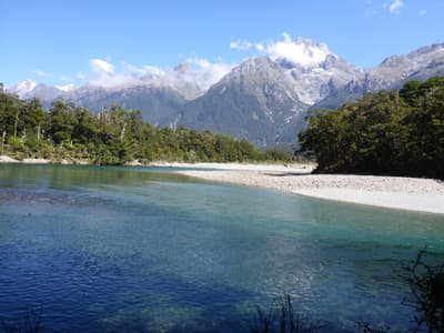 Herrlicher Strand am Hollyford Track in Neuseeland Strand am Hollyford Track in Fiordland (Neuseeland)