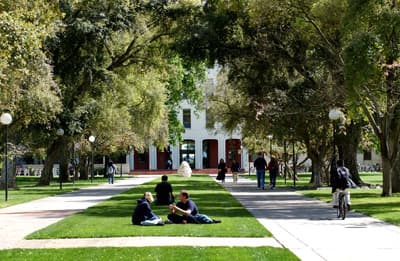 Entspannen im Grünen Studenten auf dem grünen Campus der UC Davis