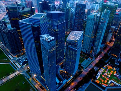 Die Skyline von Singapur Hochhäuser in Luftaufnahme