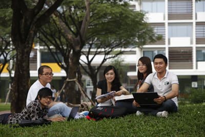 Durch das Buddy Program taucht ihr hautnah in die vietnamesische Kultur ein. Studierende der RMIT Vietnam erholen sich auf dem Campus.