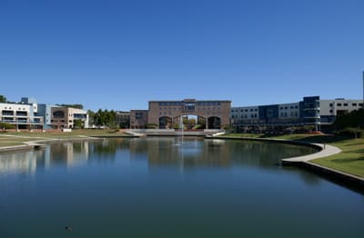 Traumhafter Campus Der eigene Unisee der Bond University ist hufeisenförmig, umrandet von einem Grünstreifen und modernen Universitätsgebäuden